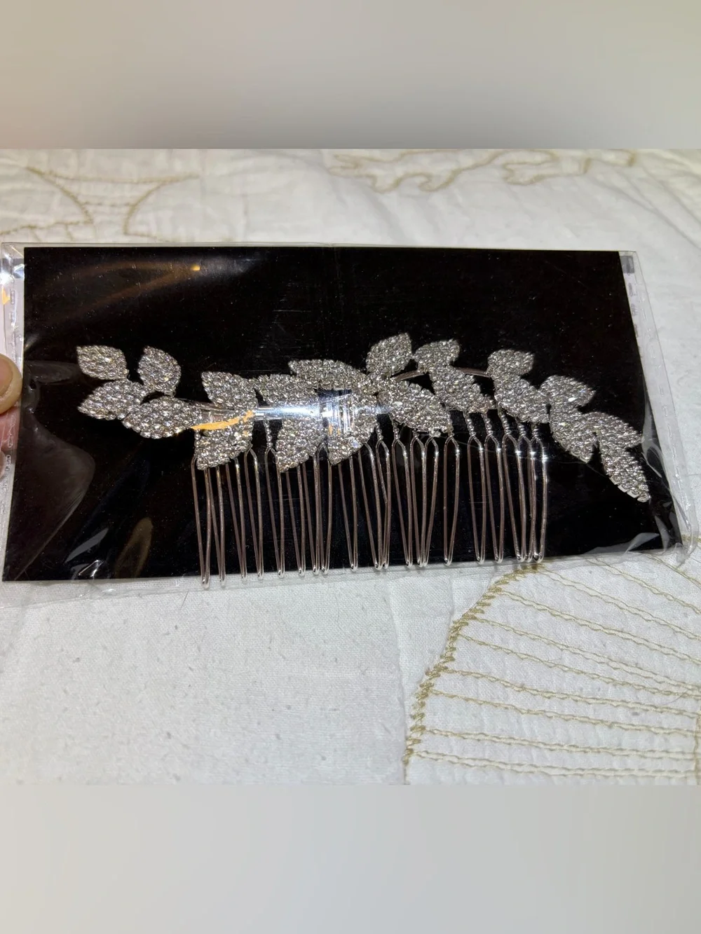 NWT Silver Leaf Rhinestone Crystal Hair Comb - Elegant Wedding Accessory